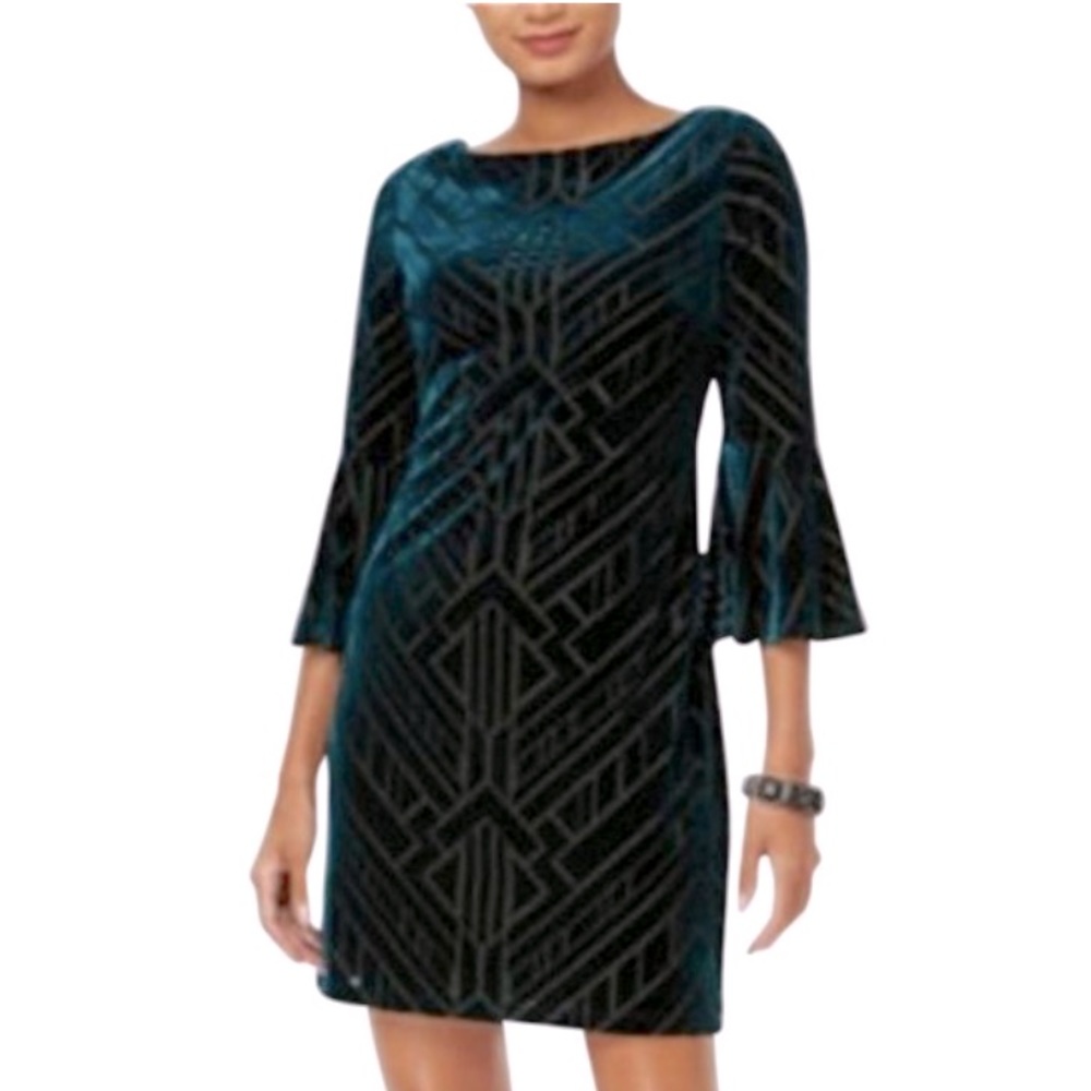 Vince Camuto Green Velvet Art Deco Burnout Dress